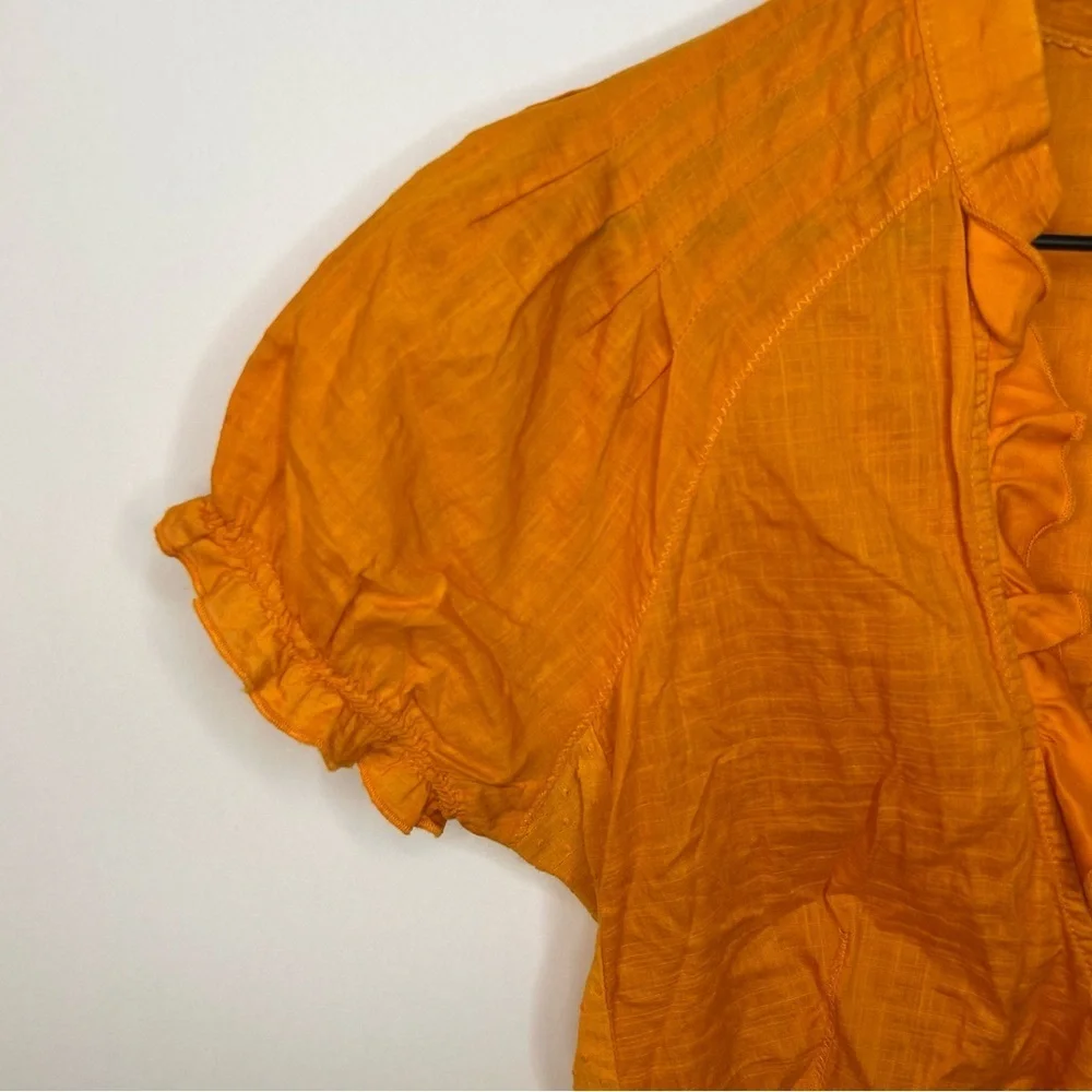 Anthropologie Edme & Esyllte Orange Wrap Top with Ruffles, Size 6 - Picture 3 of 8